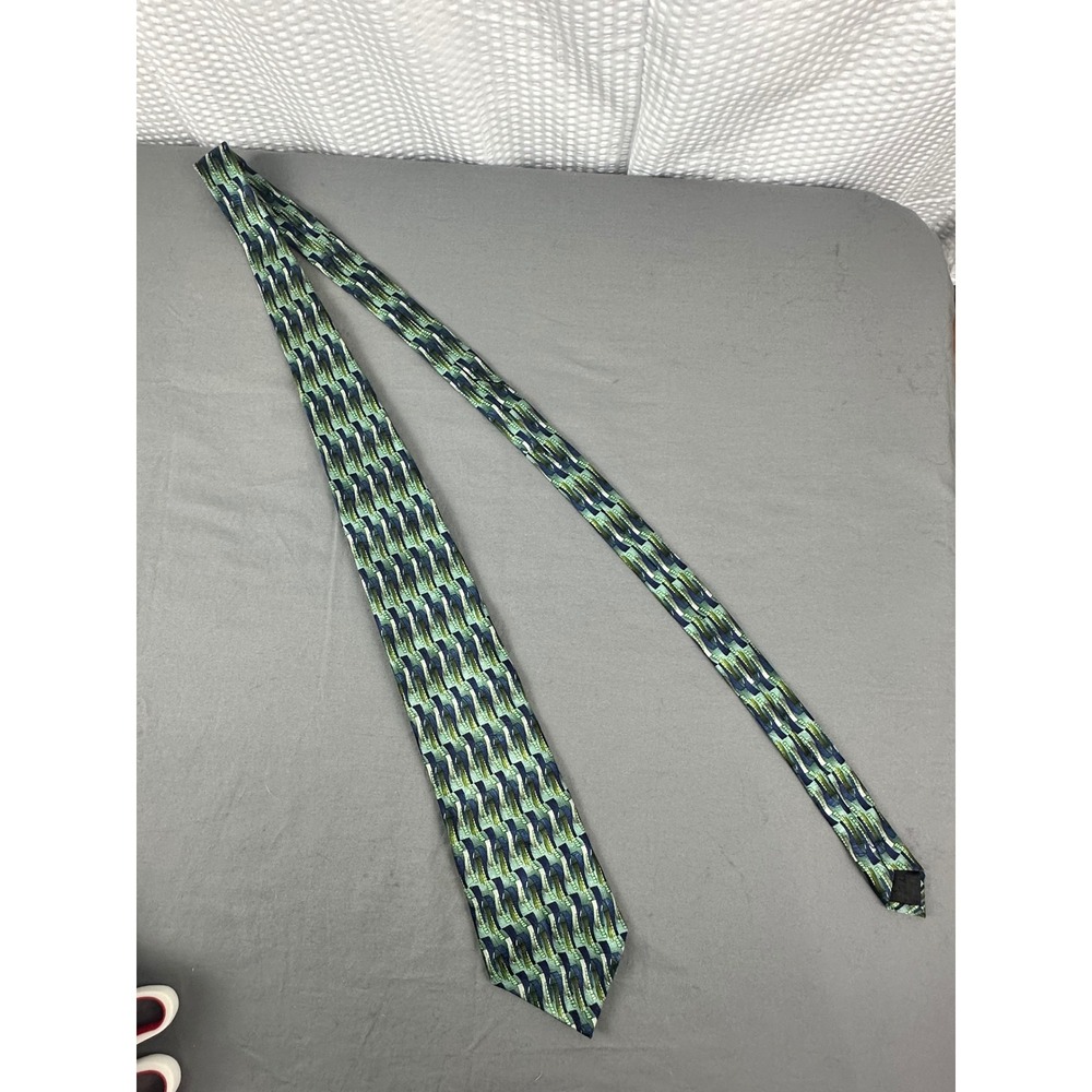 Jerry Garcia Mulberry Neckwear Silk Neck Tie Green Blue Silver Geometric